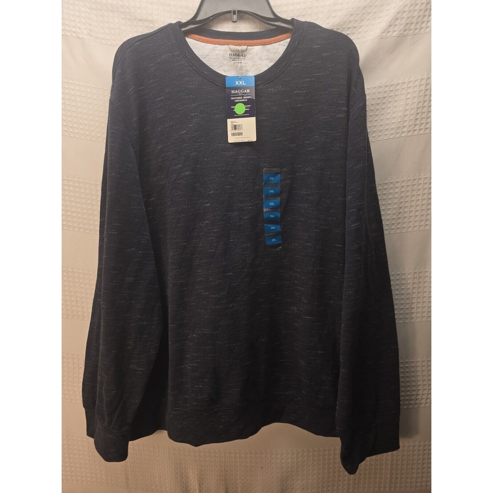 Haggar Textured Jersey Crewneck Sweater Mens XXL Blue Pullover 5647